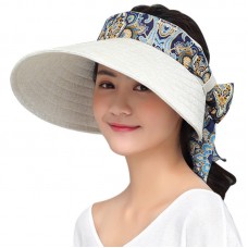 Mujer Wide Brim Empty Top Hat Bowknot Strp Sun Visor Cap Casual Beach Outdoor  eb-27312336